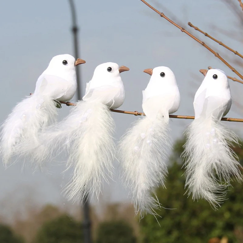 Ornament Crafts Miniature Ornament Feather Bird Figurines Miniature Figurines Decorative Fake Doves White Artificial Foam Feather Wedding Ornament Home Craft Table Decor