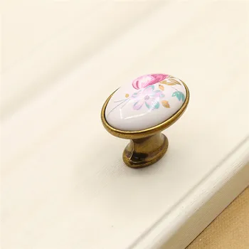 

10pcs Tulip small oval Green ancient Ceramic handle European American Countryside Drawer Wardrobe Cabinet doors Handle