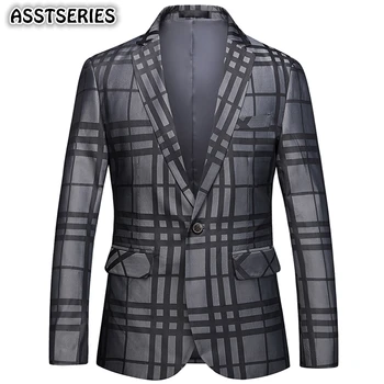 

Blazer Male New Fashion Plus Size 6xl Single-breasted Slim Fit Plaid Blazeer Business Wedding Gentlem Formal Mens Blazer Jacket