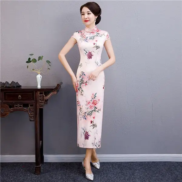 style-2 Летнее Длинное Платье чонсам, новинка, китайский стиль, женское платье из искусственного шелка, Qipao, тонкое вечернее платье, женская пуговица, Vestido, размер s-xxxl - Цвет: style-2