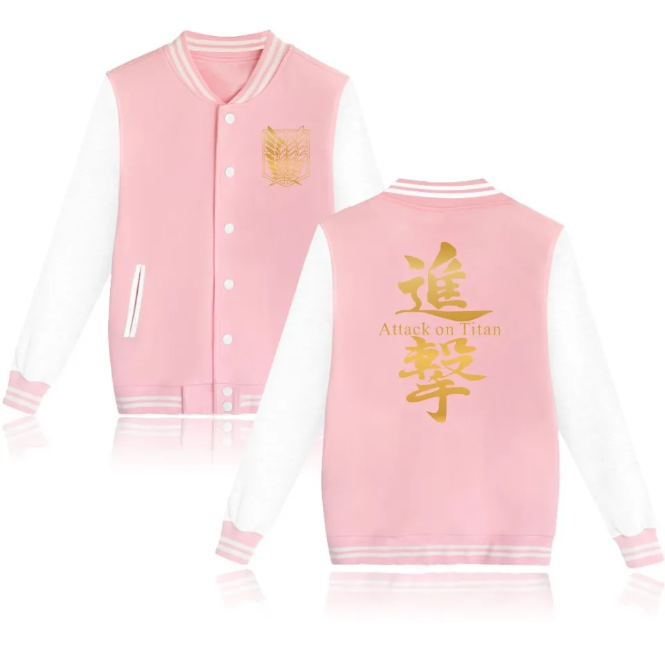 Бейсбольная куртка с аниме «атака на Титанов», уличная куртка, повседневный спортивный костюм, мужские пальто и куртки размера плюс, одежда для мальчиков - Цвет: Pink