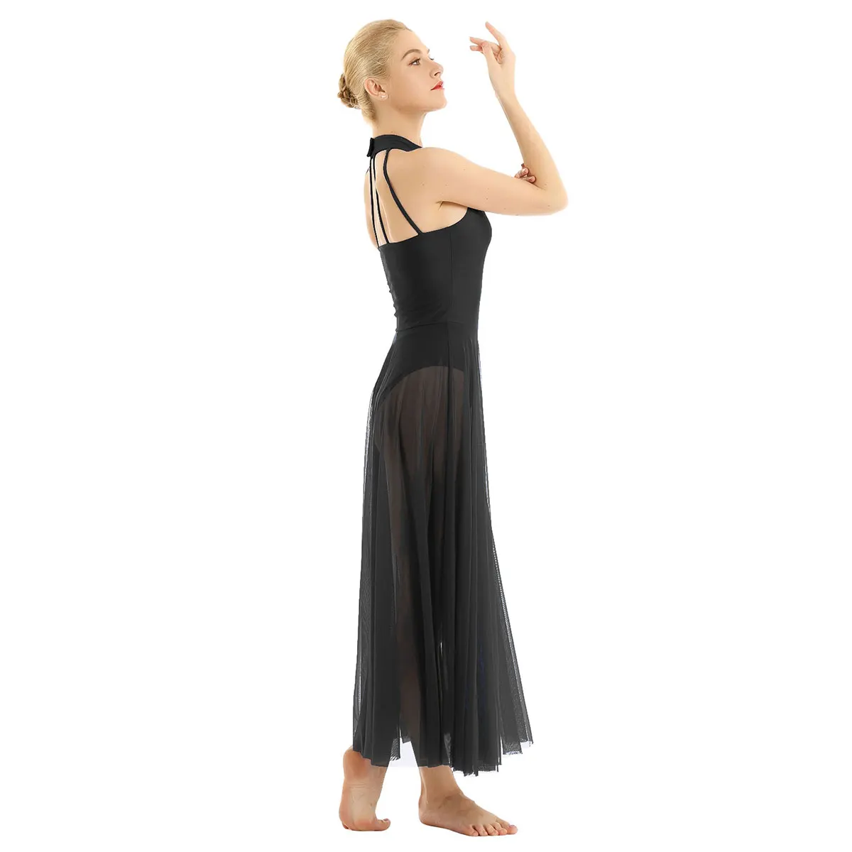 Женское взрослое балетное танцевальное платье, современное трико, балетное боди с сетчатой юбкой, балетное трико с имитацией шеи для женщин