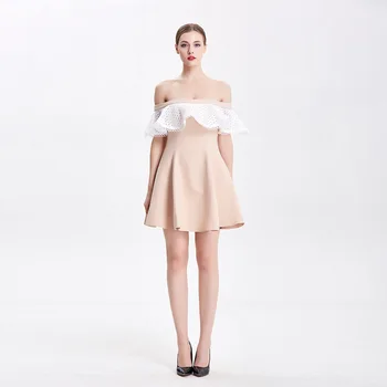 

2019 Mini Dress Sexy Celebrity Backless Ruffles Dress Sexy Women Slash Neck Patchwork Night Club Body con Party DressesWholesale