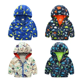 

Children's Jackets 2019 New Spring Cartoon Dinosaur Windbreaker Baby Boys Long Sleeved Hoodies Autumn Coats Boys Outwear Jacket