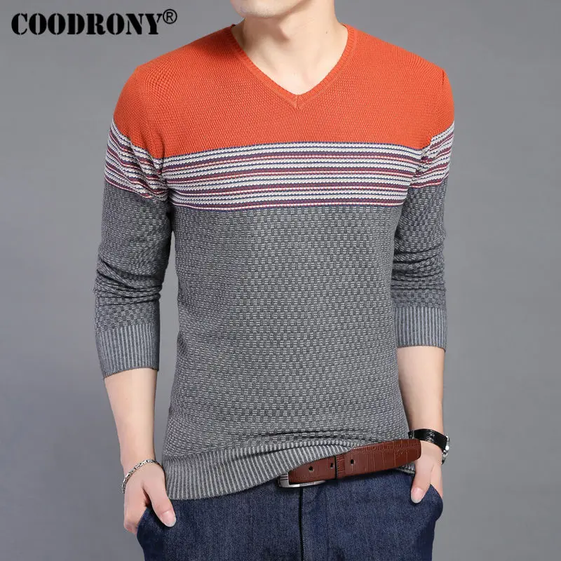 

2017 New Arrival Hit Color Striped Patchwork Pullover Men V-Neck Pull Homme Casual Knitted Cashmere Wool Sweater Shirts OEM 6646