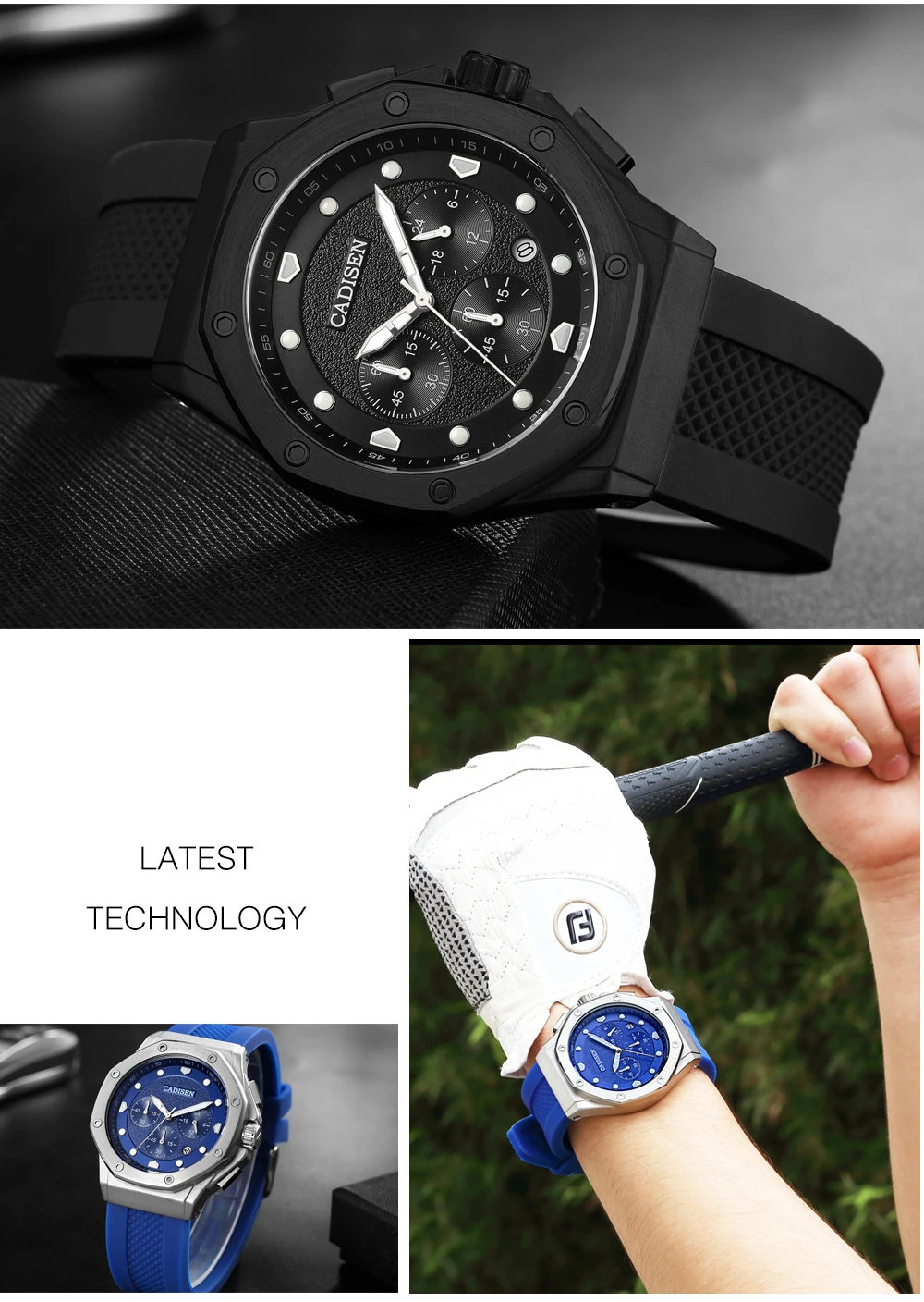 CADISEN мужские часы Спортивные Хронограф силиконовый ремешок Кварцевые армейские военные часы мужские брендовые Роскошные мужские часы Relogio Masculino