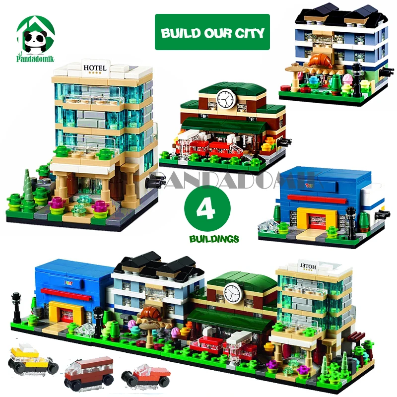 City Urban Buildings Blocks Houses 4 Mini Street Doll House Car Figures Educational font b Toys