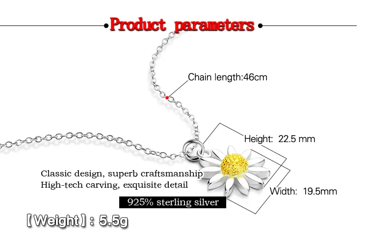 Новая мода красивые ювелирные изделия в форме подсолнухов, Женское Ожерелье из чистого серебра 925 пробы. Золотой и Серебряный цветок кулон ожерелье подарок