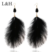 Black White Pink Gray Feather Long Tassel Earrings For Women Rhinestone Pendant Drop Dangle Statement Jewelry Boucle D'Oreille gray black long stripe cloth drop earrings