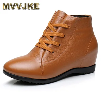 

MVVJKE Size 33-43 Women Shoes Woman Genuine Leather Wedges Boots Height Increasing Ankle Boots Women Boots