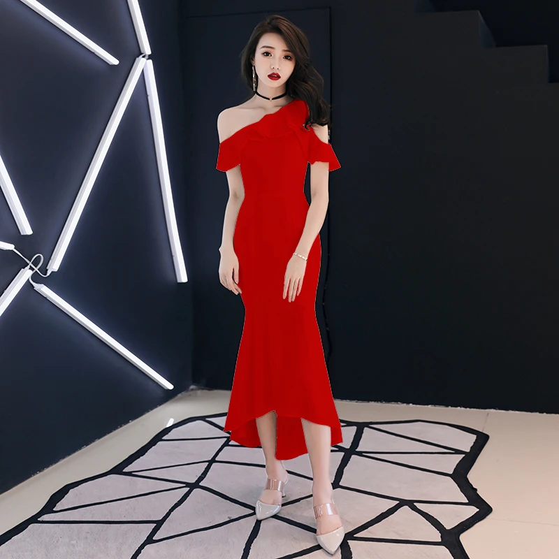 红色鱼尾裙长款