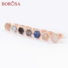 BOROSA 5 пар шестигранные серьги-гвоздики цвета розового золота Титан Радужная Друза гальванические цветные серьги-гвоздики ювелирные изделия ZR0275