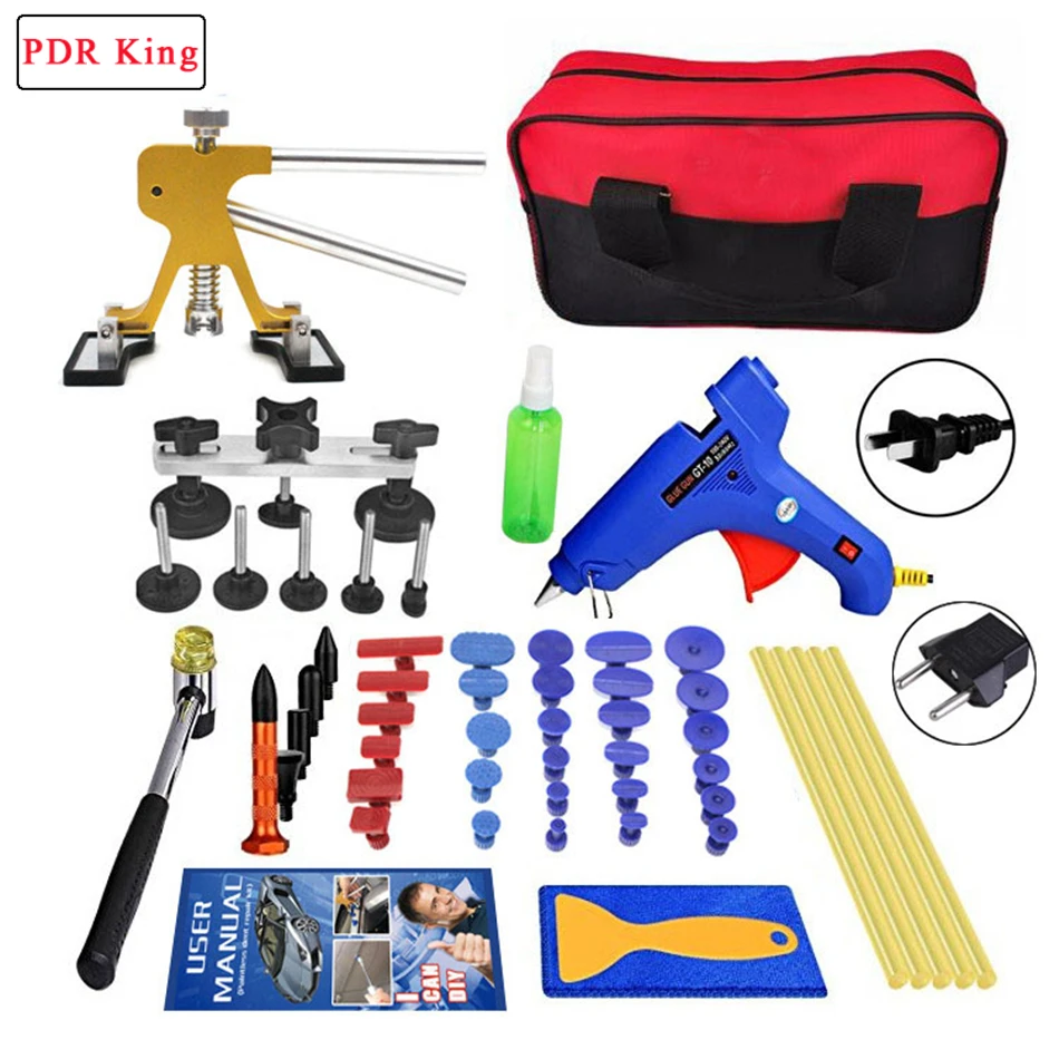 Super PDR 128PCS Dent Repair Kit, Paintless Dent Removal Tools, Car Dent Repair Kit With 2 In 1 T-Shaped Dent Puller, Gold Dent Lifter And Bridge Dent Puller For Removing 99% Of