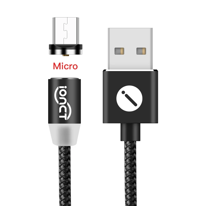 IONCT USB Магнитный кабель для iPhone Android Micro usb кабель магнитное зарядное устройство Microusb нейлоновый магнит type C кабель для зарядки - Цвет: Black For Micro