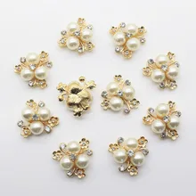10 pcs lot 2 3cm Flat Back Brooch Alloy Rhinestone Button Pearl Button Decoration For Wedding