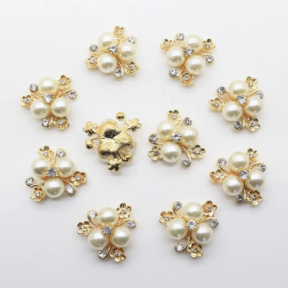 10 pcs lot 2 3cm Flat Back font b Brooch b font Alloy Rhinestone Button Pearl