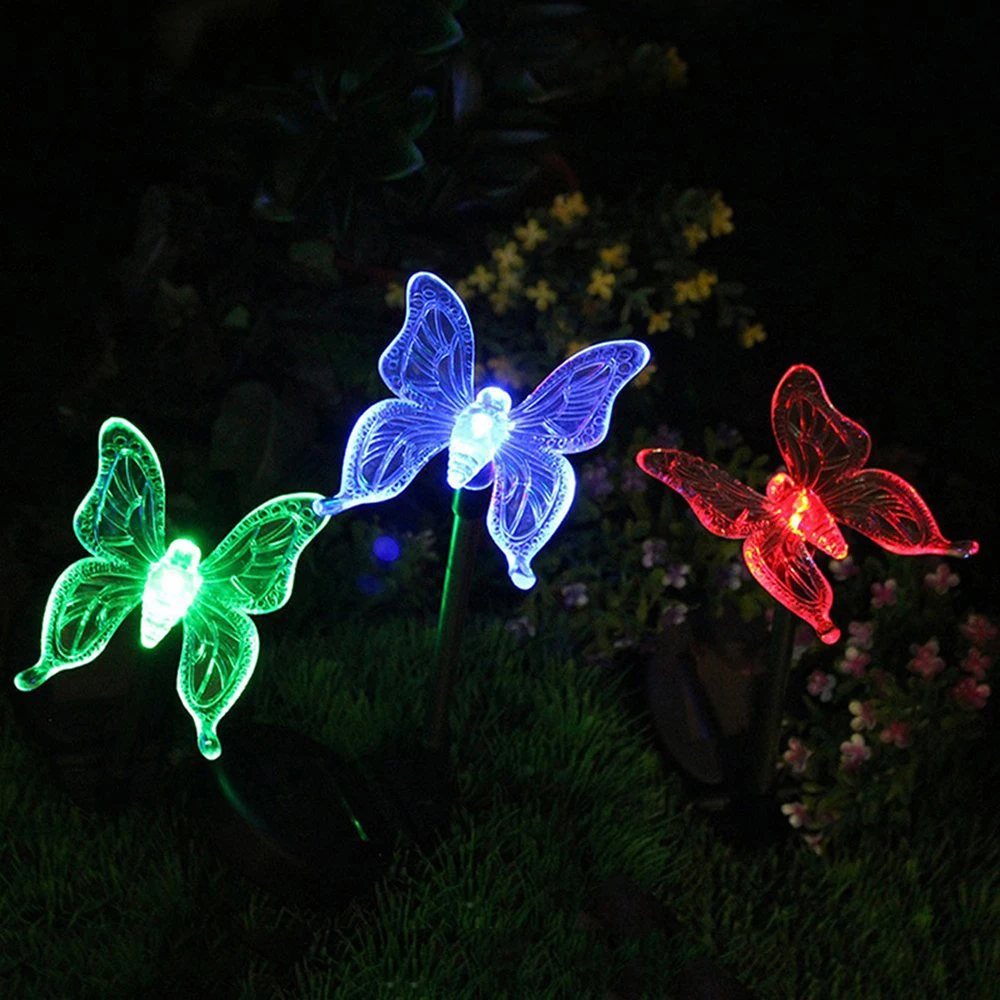 multicolorido solar ao ar livre luzes da estaca borboleta jardim gramado lâmpadas gramado solar paisagem luzes caminho