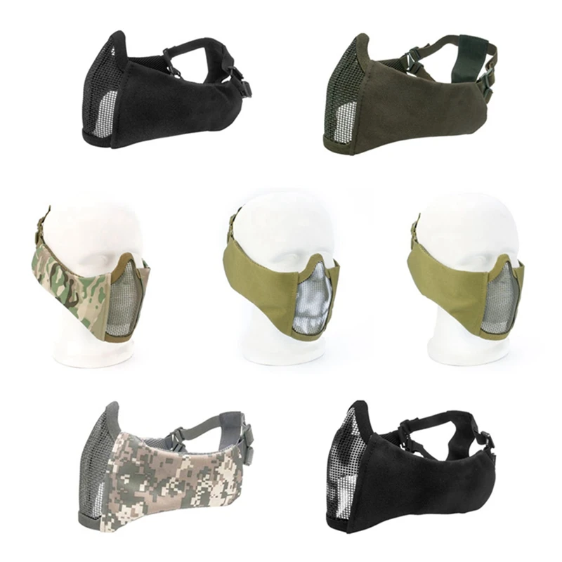 

2019 Foldable Tactical Half Face Protective Mask Mesh Lower Face Mask with Ear Protection for Military Paintball Hunting Airsoft
