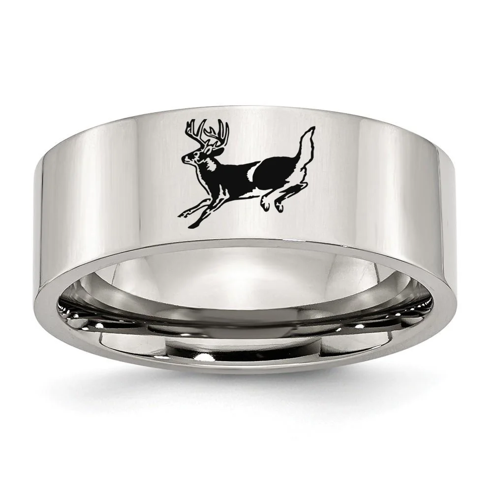 8 мм/6 мм гравировкой олень прыгали охоты логотип Титан Сталь кольцо персонализированные кольца для Для мужчин Для женщин Юбилей Рождественский подарок