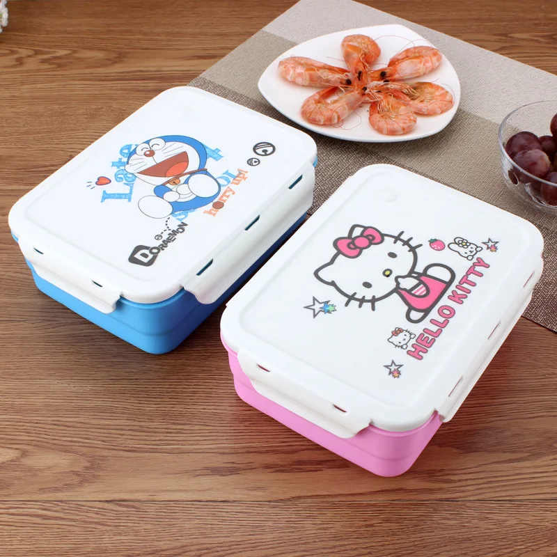 

1500ml Kawaii Double-layer Doraemon Kitty Bento Box Dinnerware Food Container for Kids Student
