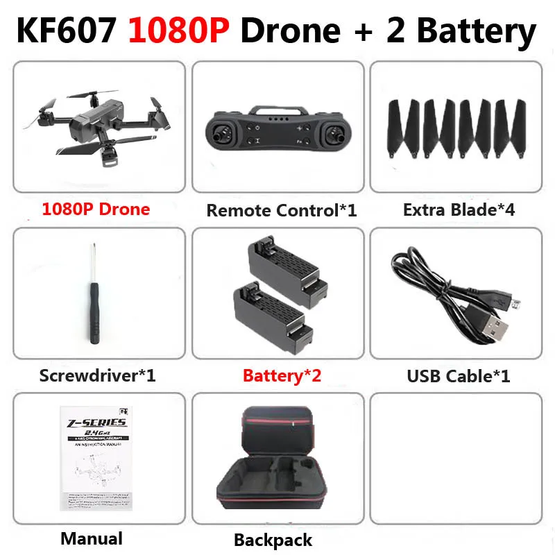 KF607 Профессиональный складной мини Дрон с двойной камерой 1080P 4K HD WiFi FPV оптический поток RC Квадрокоптер Вертолет игрушки VS SG106 - Цвет: KF607 1080P 2B Bag