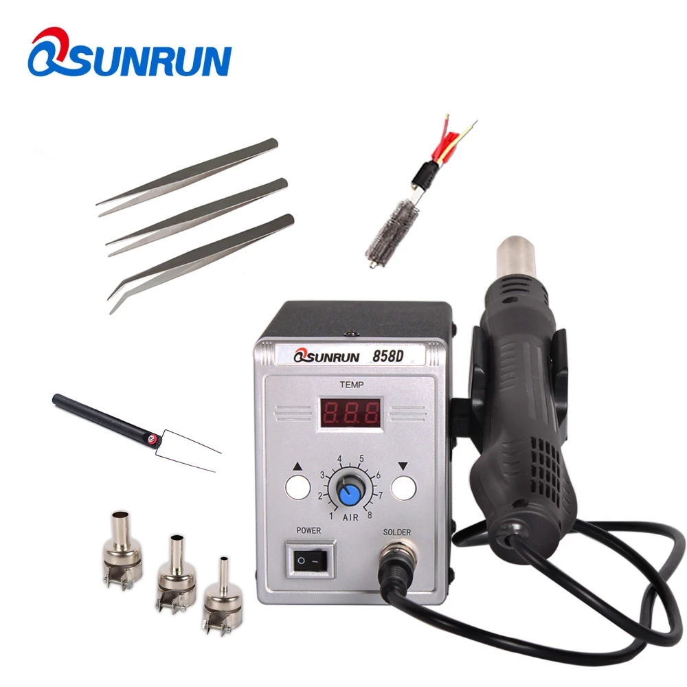 Qsunrun New 858D Soldering Station, 858D+ Hot Air Gun, BGA Desoldering Station, ESD Rework Station With IC pick-up tool