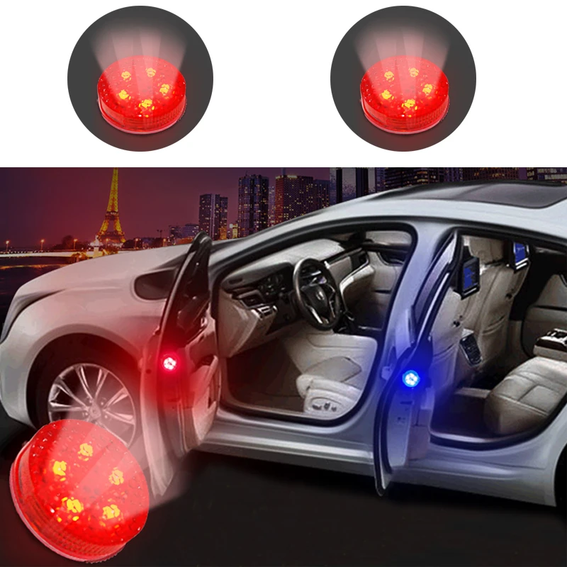 2pcs Wireless Car Door LED Opened Warning Flash Lights Anti-collision Blue