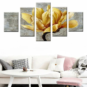 

Nordic poster 5 panel yellow flower landscape picture wall art module canvas painting bedroom living room decoration frame