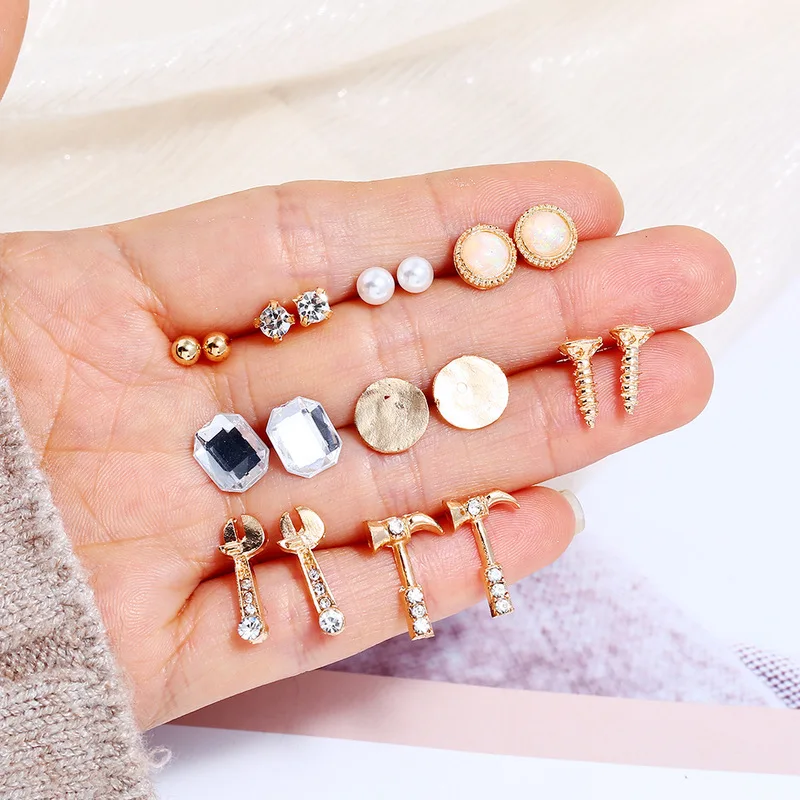 

Brincos For Acrylic Earrings, Drill Wrenches, Hammers And Ear Nails Combination Kit Korean Version Of The Compact Factory Spot