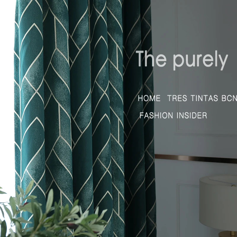 Tanie Semi Blackout zasłony do sypialni salon luksusowa kurtyna z paskiem wzór kreatywny Nordic zasłony retro zielony szary rolety