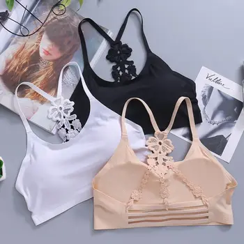 

Fashion Flower Solid Color Ice Silk Seamless Bow Beauty Strap Padded Bottom Bra