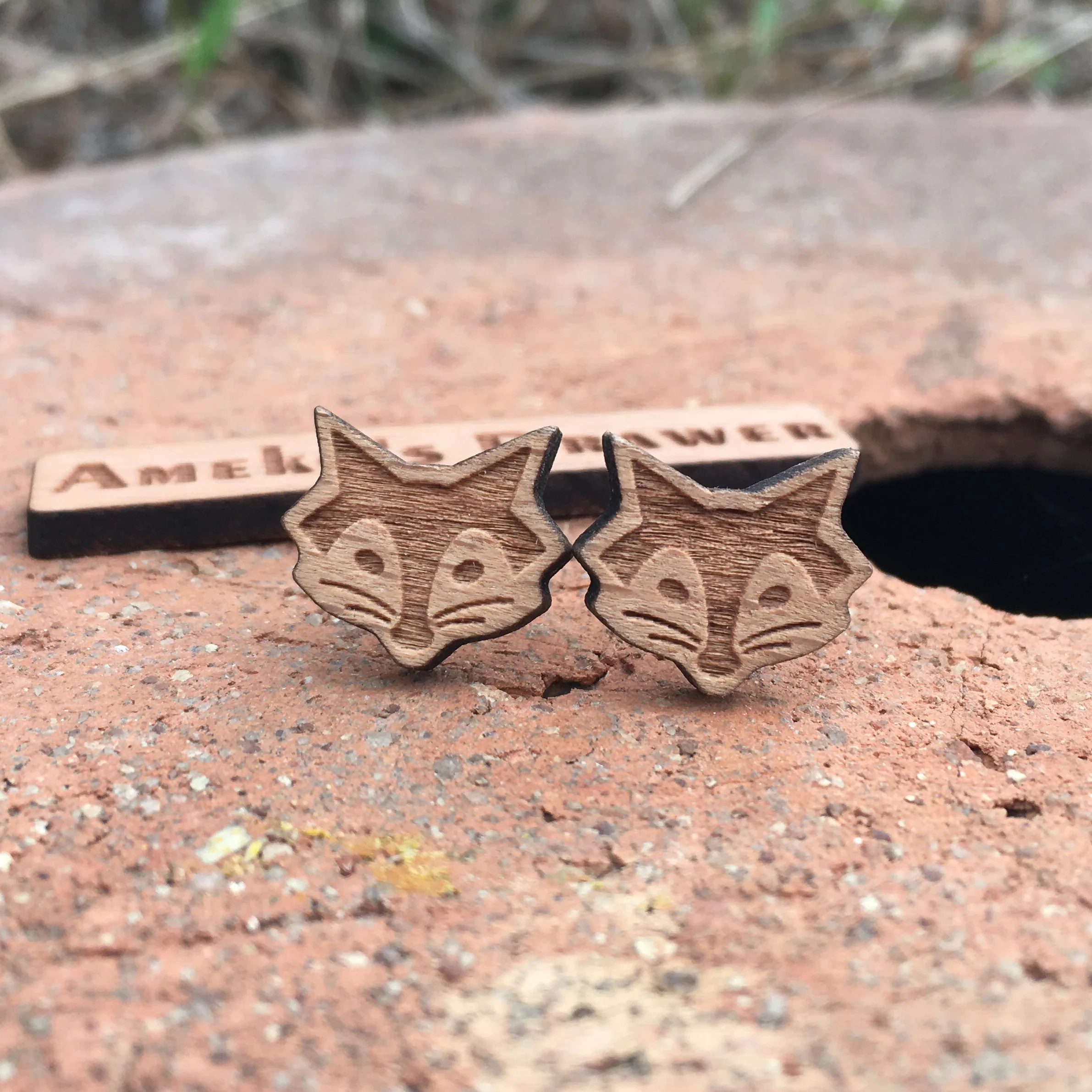 

Fox Studs Handmade Wooden Fox Earrings Small Cute Wood Earring X 1 Pair