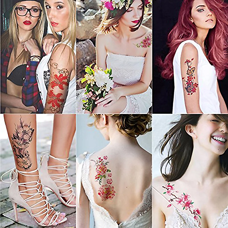 3D реалистичные вишневые цветы розы большие цветы водонепроницаемые Временные татуировки для женщин флэш татуировки руки тату наклейки на плечо