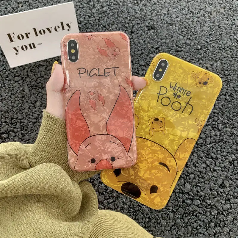 Cartoon Cute Pooh bear pink pig shiny shell pattern silicone soft cover case for iphone MAX XS XR 6 7 8 plus X phone cases |