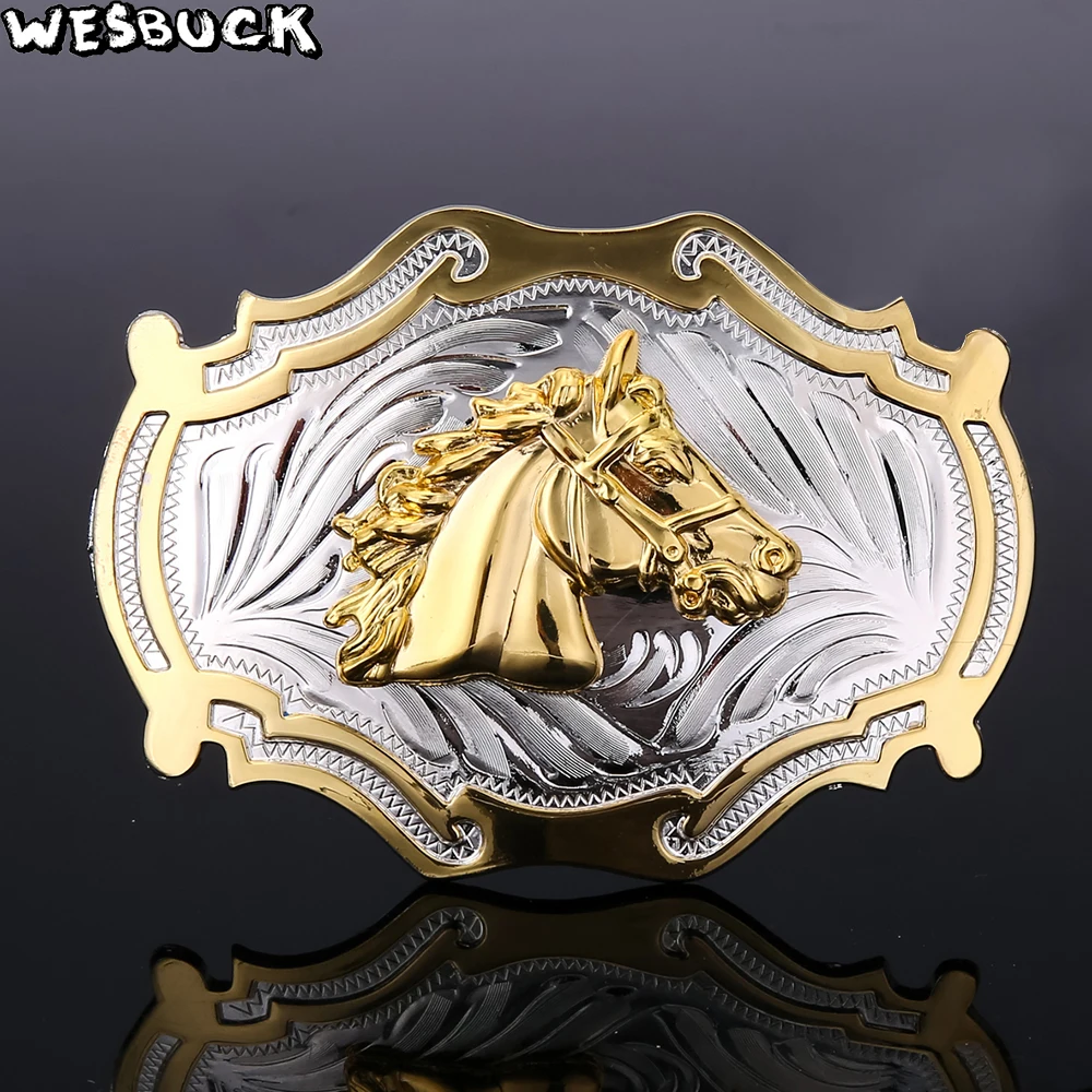 

WesBuck Brand Clothing Men Belt Buckle Metal Cowboy Designer Horse Head Logo DIY Clothes Fashion Belt Buckle Marvel Belt Gespen
