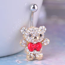 Red Bow Tie Little Bear Navel Belly Button Rings 316L Surgical Steel Kawaii Piercing For Women 14G 1.6mm Bar Sexy Body Jewelry