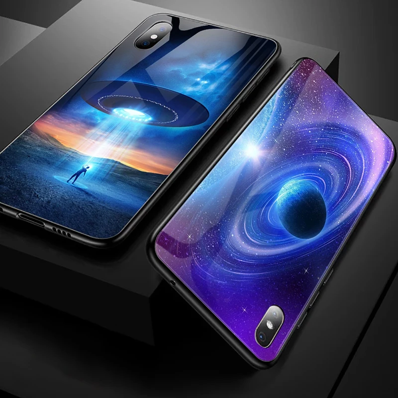 TOMKAS Luxury Space Cover Case for iPhone X Xs Max Xr Xs Glass Silicone Phone Case for iPhone 7 8 Plus Cases for iPhone 6 S 6s (9)