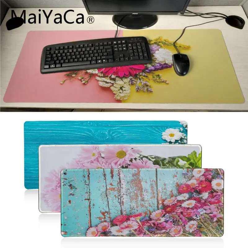 

Maiyaca Pink yellow chrysanthemum white wood Gaming Mouse Pad Locking Edge Mouse Pad Gaming Pad mouse Gamer To Laptop Keyboard