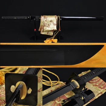 

1060 JAPANESE SAMURAI FUNCTIONAL SWORD NINJA FULL TANG BLACK OIL QUENCHED STEEL IRON TSUBA BATTLE READY CAN CUT TREES CUSTOM