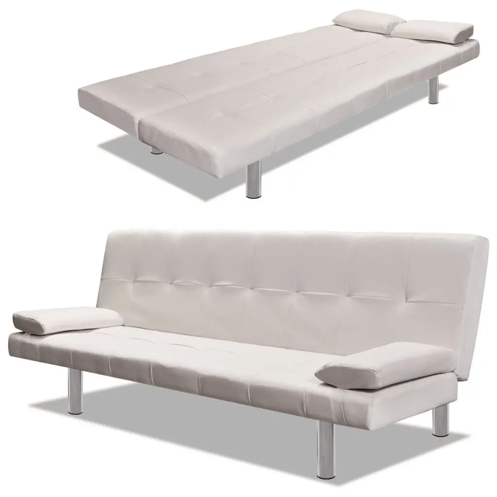 vidaXL Sofa Bed with Two Pillows Adjustable Cream Whitein Living Room