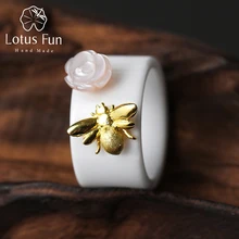 Lotus Fun real 925 plata esterlina natural hecho a mano Joyería fina cerámica anillo abeja Linda beso de una rosa Anillos para mujeres
