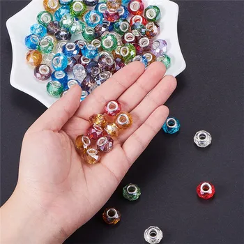 

20pcs 925 Silver Color Cut Faceted Large Hole Glass Beads Fit European Bracelet Spacer Pandora Charm Bangle for Jewelry Making