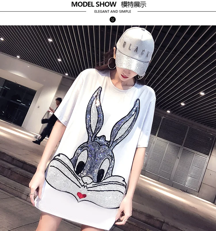 Харадзюку женские рубашки Bugs Bunny Sequin уличная хлопковая Высококачественная Корейская одежда повседневные длинные женские рубашки