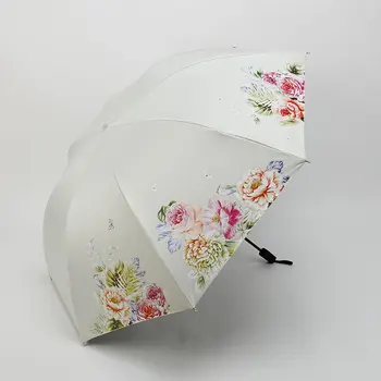 

Black plastic rain and rain dual-use umbrella sun protection tri-fold sun umbrella personality