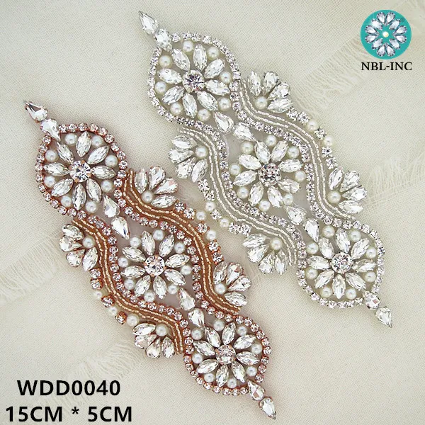 

(1PCE)Bridal wedding beaded sewing silver crystal rhinestone applique for wedding dresses DIY iron on WDD0456