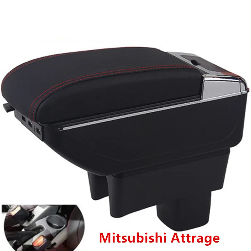 

For Mitsubishi Mirage Space Star 2014 - 2018 Storage Box Armrest Arm Rest Dual Layer Black Leather Ashtray 2016