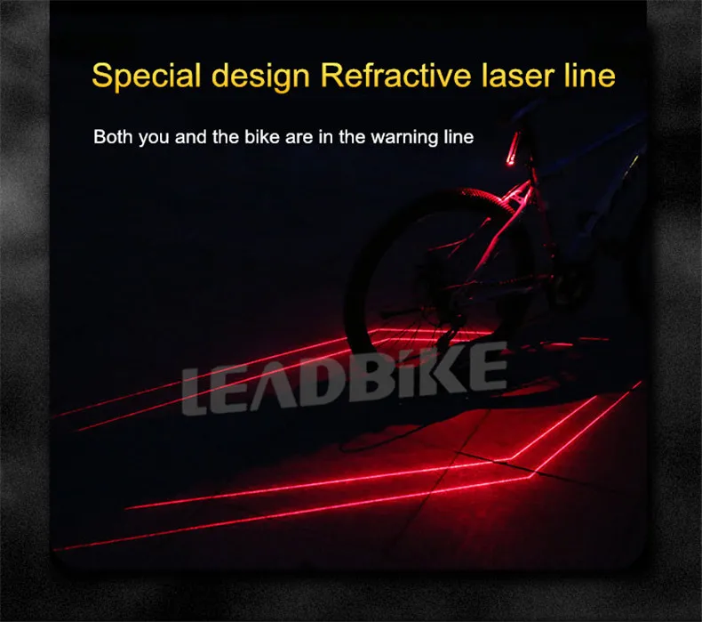 Лазерный велосипедный задний светильник Leadbike, супер яркий USB аккумулятор, перезаряжаемый водонепроницаемый велосипедный задний фонарь, Ночной светильник, аксессуары для езды