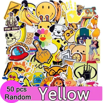 

50 Pcs Mixed Style Yellow Sticker Snowboard Fridge Car Television Laptop Motorcycle Waterproof DIY JDM Accessories Stickers Toy