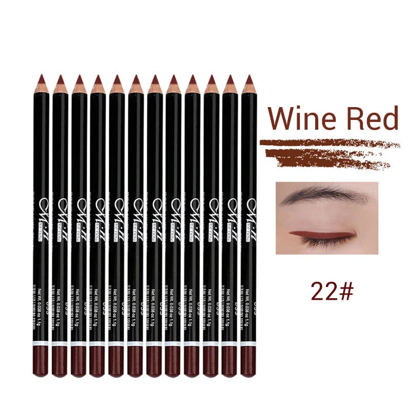 MENOW 12 Colors Eye Make Up Eyeliner Pencil Waterproof Eyebrow Beauty Pen Eye Liner Lip sticks Cosmetics Eyes Makeup - Цвет: 22 Wine Red 12PCS