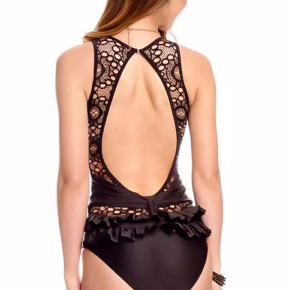 

One Piece Swimsuit 2017 Sexy Swimwear Women Bathing Suit Swim Vintage Summer Wavy lace Backless Monokini Swimsuit